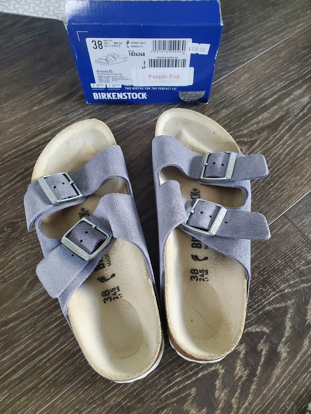 Birkenstock Arizona Shimmering Suede Sandals Purple Fog Color Size 38.